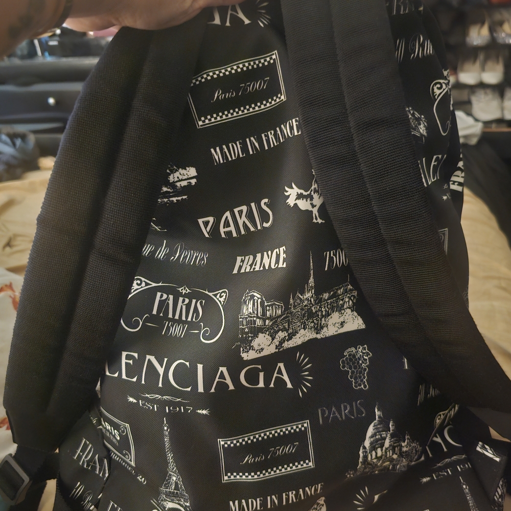 Balenciaga Paris Print Backpack in Black and White